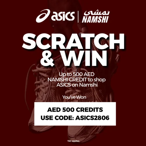 ASICS and Namshi Scratch & Win promotion, AED 500 credits, use code ASICS2806